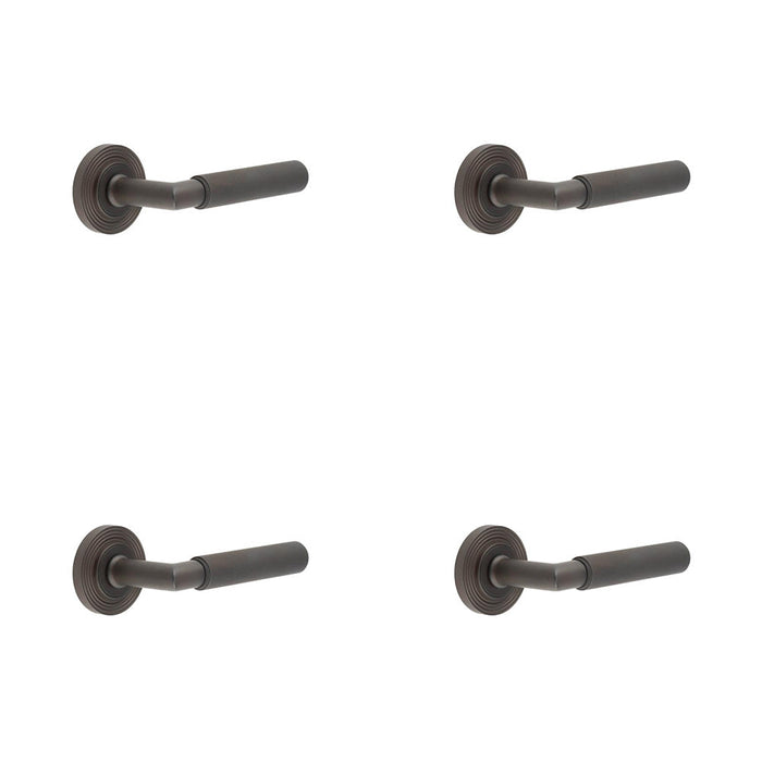 PACK Elegant Dark Bronze Door Handle with Reeded Rose Design Solid Brass Interior Handle