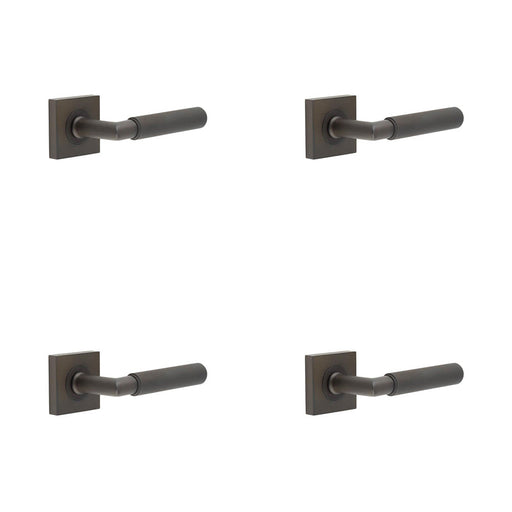 PACK Elegant Dark Bronze Door Handle Square Rose Premium Interiors Solid Brass Interior Handle