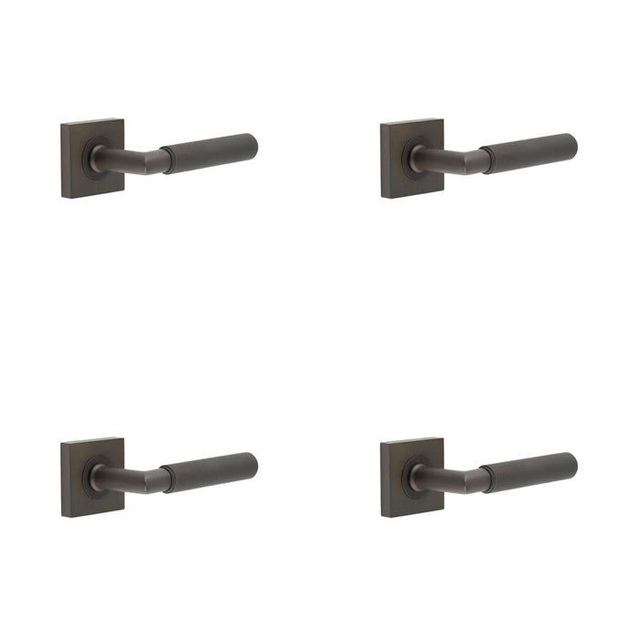 PACK Elegant Dark Bronze Door Handle Square Rose Premium Interiors Solid Brass Interior Handle