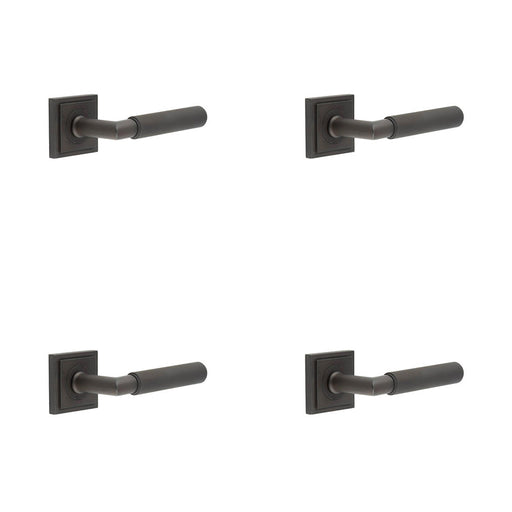 PACK Elegant Dark Bronze Door Handle Square Stepped Rose Homes Offices Solid Brass Interior Handle