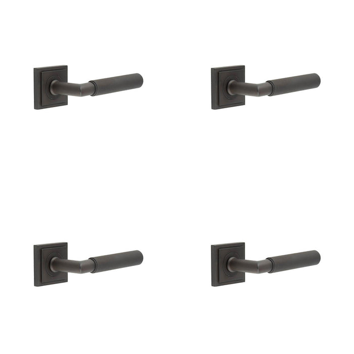 PACK Elegant Dark Bronze Door Handle Square Stepped Rose Homes Offices Solid Brass Interior Handle