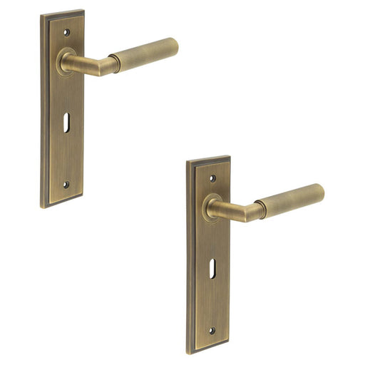 PACK Antique Brass Door Handle Lock Backplate with Versatile Mounting Options Solid Brass Interior Handle (1)