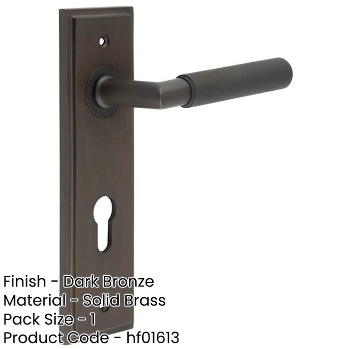 Luxury Dark Bronze Euro Backplate Door Handle with Knurled Detail Solid Brass Interior Handle-1