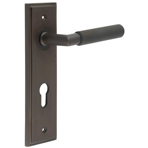 Luxury Dark Bronze Euro Backplate Door Handle with Knurled Detail Solid Brass Interior Handle