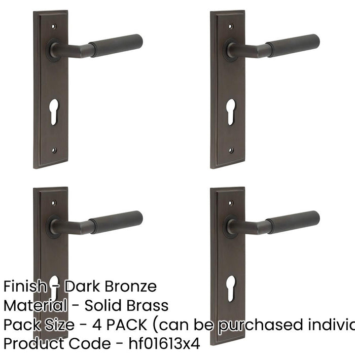 PACK Luxury Dark Bronze Euro Backplate Door Handle with Knurled Detail Solid Brass Interior Handle-1