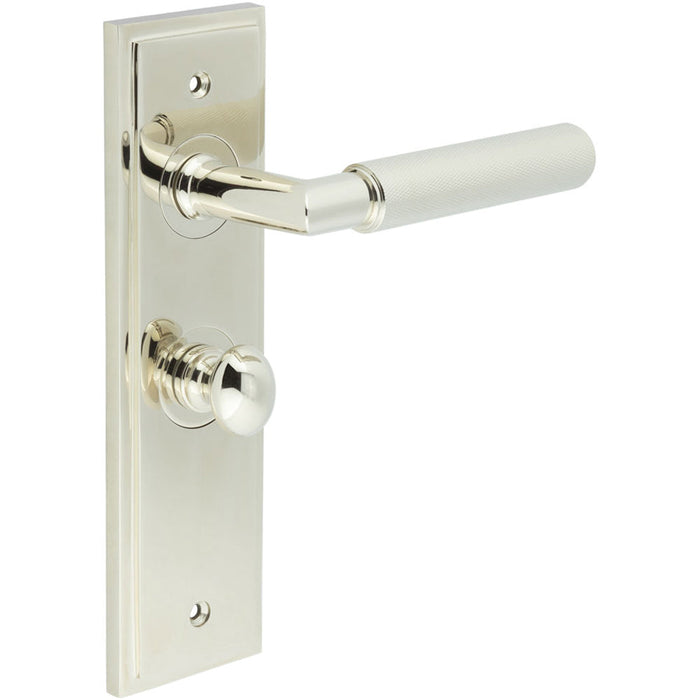 Premium Polished Nickel Bathroom Door Handle with Backplate Solid Brass Interior Handle