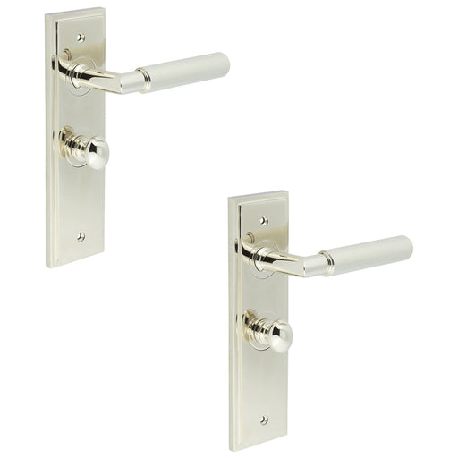 PACK Premium Polished Nickel Bathroom Door Handle with Backplate Solid Brass Interior Handle (1)