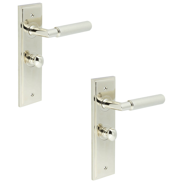 PACK Premium Polished Nickel Bathroom Door Handle with Backplate Solid Brass Interior Handle (1)
