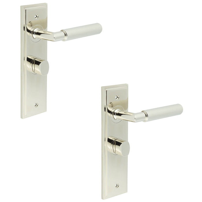 PACK Polished Nickel Bathroom Door Handle with Backplate Turn Release Solid Brass Interior Handle (35)