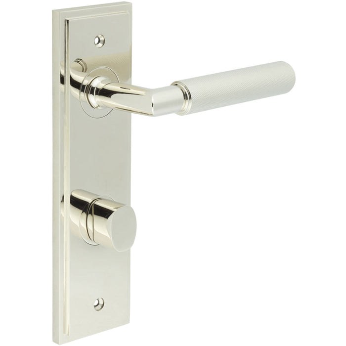 Polished Nickel Door Handle with Backplate Bathroom Stylish Lever Release Solid Brass Interior Handle