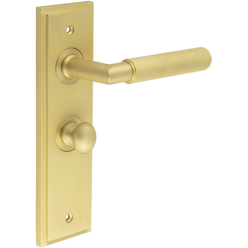 Satin Brass Bathroom Door Handle with Backplate Turn Release Solid Brass Interior Handle (6)