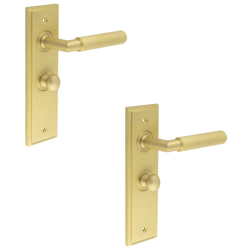 PACK Satin Brass Bathroom Door Handle with Backplate Turn Release Solid Brass Interior Handle (15)