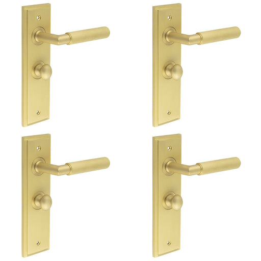 PACK Satin Brass Bathroom Door Handle with Backplate Turn Release Solid Brass Interior Handle (6)