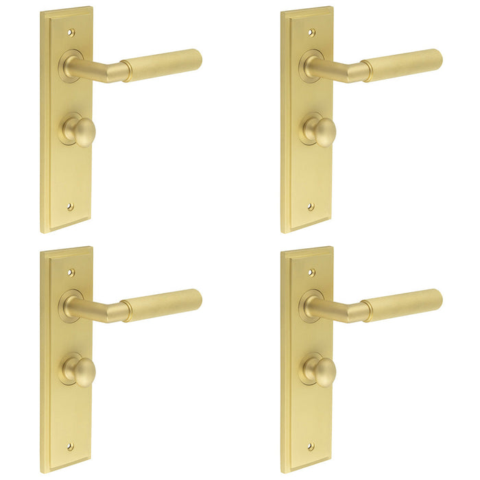 PACK Satin Brass Bathroom Door Handle with Backplate Turn Release Solid Brass Interior Handle (6)