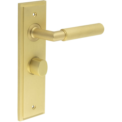 Satin Brass Bathroom Door Handle with Backplate Turn Release Solid Brass Interior Handle (7)