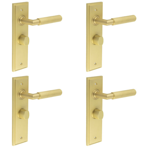 PACK Satin Brass Bathroom Door Handle with Backplate Turn Release Solid Brass Interior Handle (7)