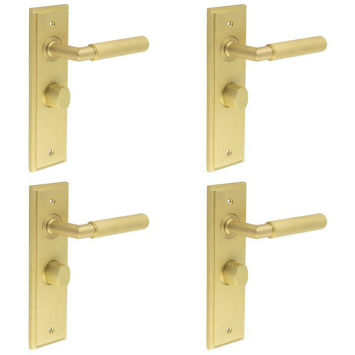 PACK Satin Brass Bathroom Door Handle with Backplate Turn Release Solid Brass Interior Handle (7)