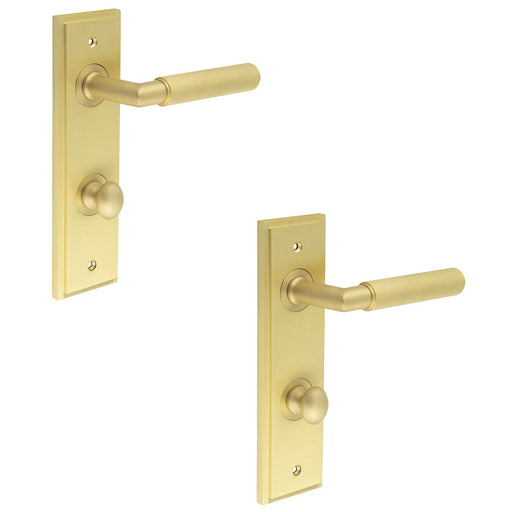 PACK Satin Brass Bathroom Door Handle with Backplate Turn Release Solid Brass Interior Handle (17)