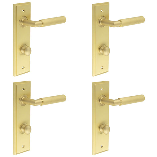 PACK Satin Brass Bathroom Door Handle with Backplate Turn Release Solid Brass Interior Handle (8)