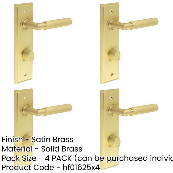 PACK Satin Brass Door Handle with Backplate Bathrooms Elegant Turn Release Mechanism Solid Brass Interior Handle-1