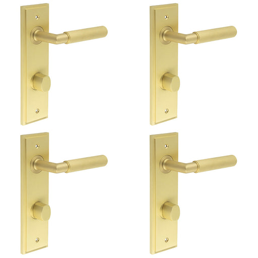 PACK Satin Brass Door Handle with Backplate Bathrooms Elegant Turn Release Mechanism Solid Brass Interior Handle