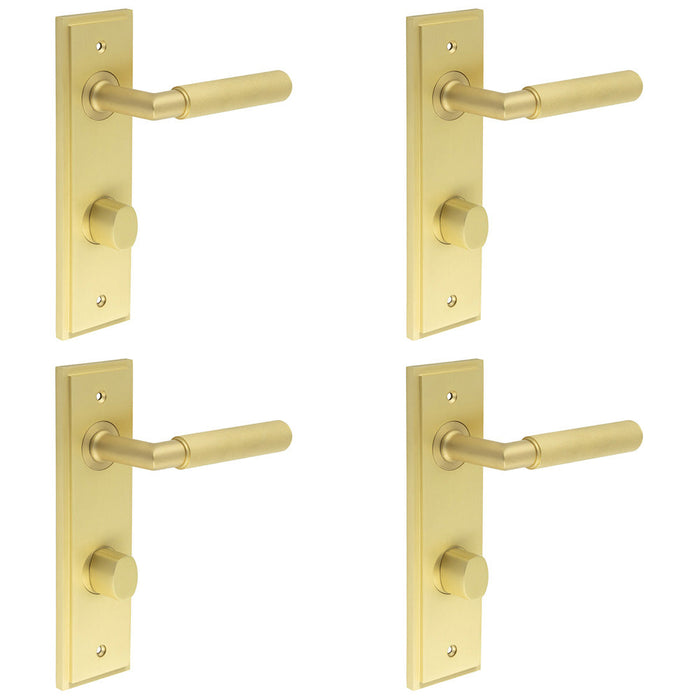 PACK Satin Brass Door Handle with Backplate Bathrooms Elegant Turn Release Mechanism Solid Brass Interior Handle