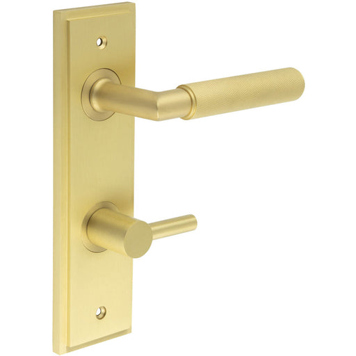 Satin Brass Bathroom Door Handle with Turn Release Mechanism Solid Brass Interior Handle