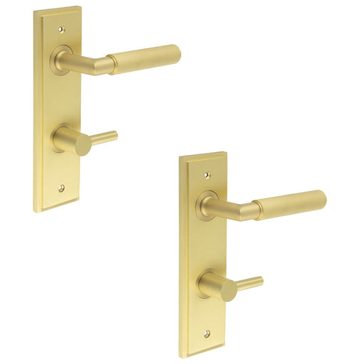 PACK Satin Brass Bathroom Door Handle with Turn Release Mechanism Solid Brass Interior Handle (1)