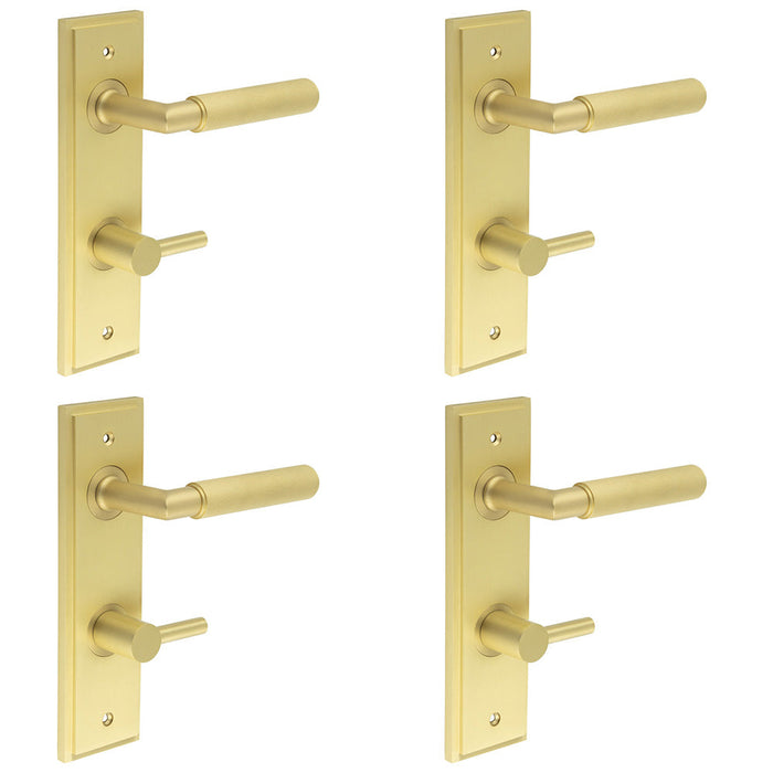 PACK Satin Brass Bathroom Door Handle with Turn Release Mechanism Solid Brass Interior Handle