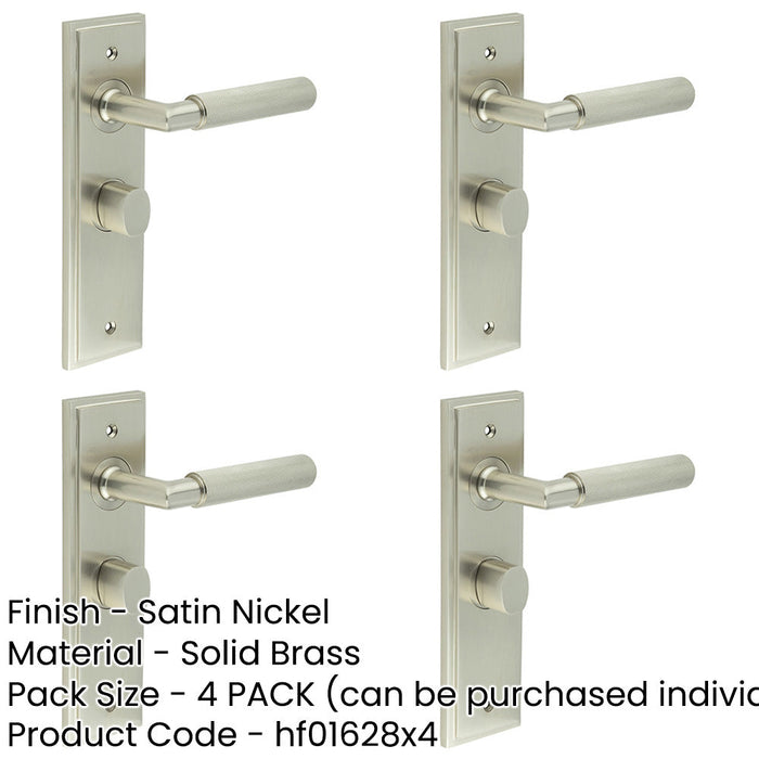 PACK Satin Nickel Bathroom Door Handle with Backplate Turn Release Solid Brass Interior Handle (12)-1