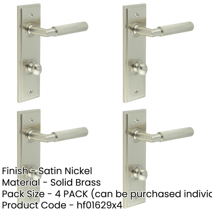 PACK Satin Nickel Door Handle with Bathroom Backplate Turn Release Mechanism Solid Brass Interior Handle-1