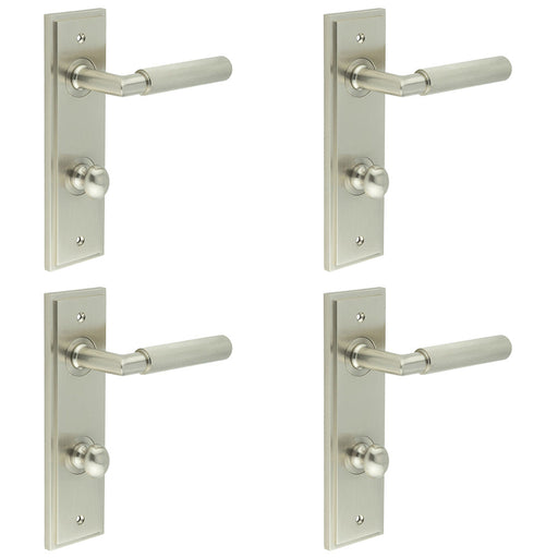 PACK Satin Nickel Door Handle with Bathroom Backplate Turn Release Mechanism Solid Brass Interior Handle