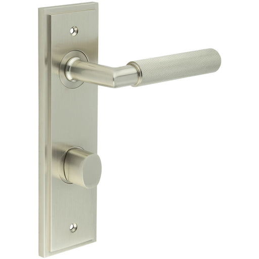 Satin Nickel Door Handle with Backplate Bathroom Elegant Turn Release Design Solid Brass Interior Handle