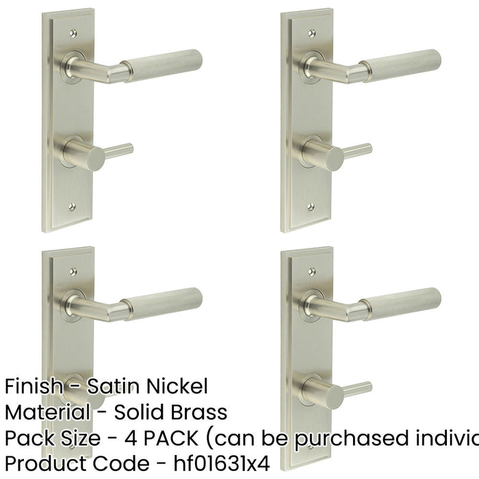 PACK Satin Nickel Bathroom Door Handle with Turn Release Backplate Solid Brass Interior Handle-1