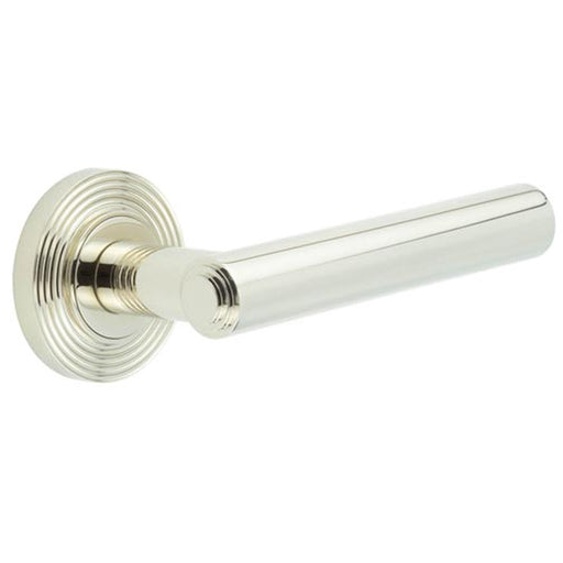 Luxurious Reeded Rose Door Handle Polished Nickel Finish Solid Brass Interior Handle