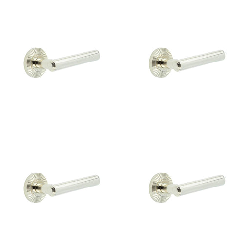PACK Luxurious Reeded Rose Door Handle Polished Nickel Finish Solid Brass Interior Handle