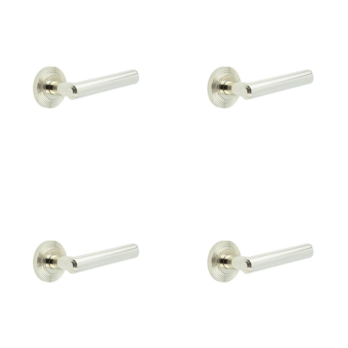 PACK Luxurious Reeded Rose Door Handle Polished Nickel Finish Solid Brass Interior Handle