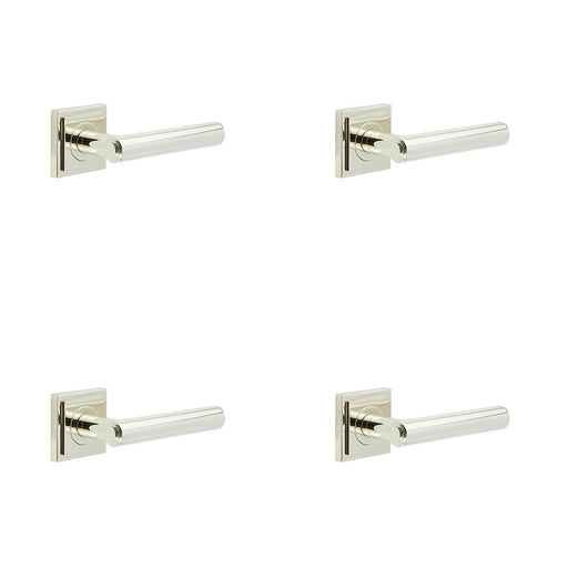 PACK Luxurious Square Stepped Door Handle Polished Nickel Solid Brass Interior Handle