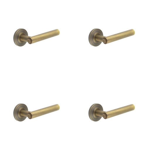 PACK Elegant Antique Brass Door Handle with Chamfered Rose Design Solid Brass Interior Handle