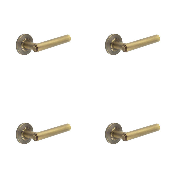 PACK Elegant Antique Brass Door Handle with Chamfered Rose Design Solid Brass Interior Handle