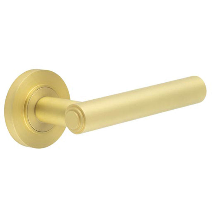Elegant Satin Brass Door Handle with Customizable Roses Solid Brass Interior Handle