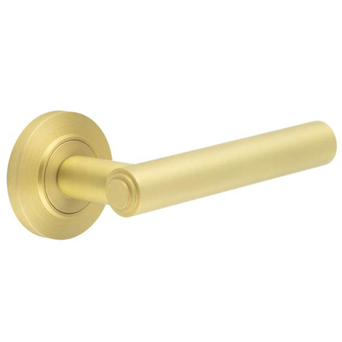 Premium Chamfered Rose Door Handle Satin Brass Finish Solid Brass Interior Handle