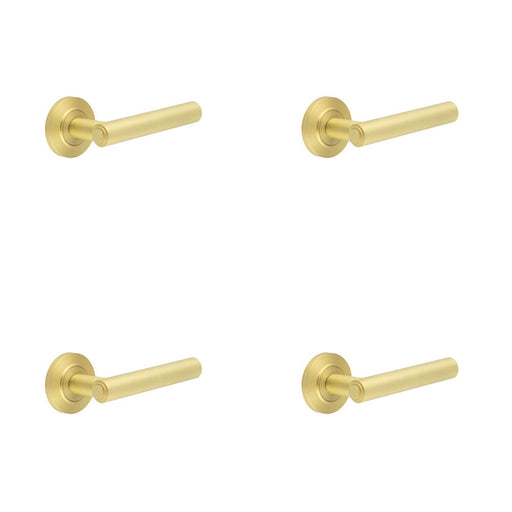 PACK Premium Chamfered Rose Door Handle Satin Brass Finish Solid Brass Interior Handle