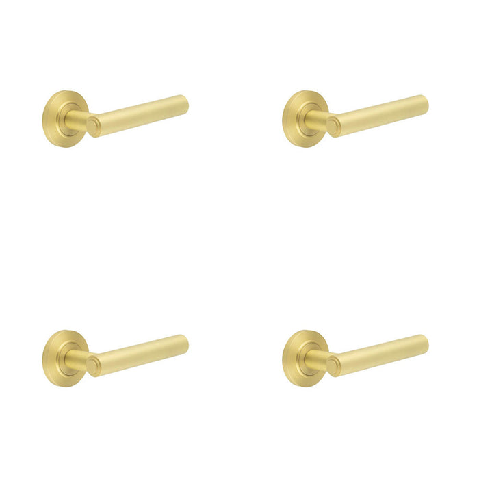 PACK Premium Chamfered Rose Door Handle Satin Brass Finish Solid Brass Interior Handle