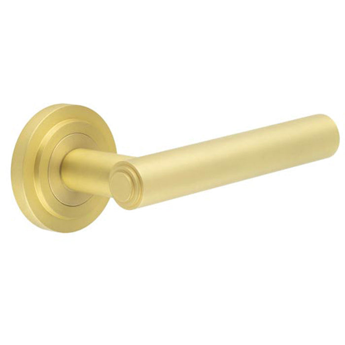 Luxurious Satin Brass Door Handle with Customizable Roses Solid Brass Interior Handle