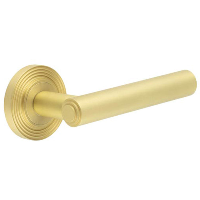 Luxurious Satin Brass Reeded Door Handle with Customizable Roses Solid Brass Interior Handle
