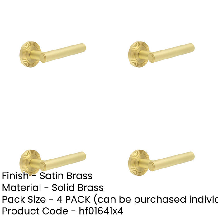 PACK Luxurious Satin Brass Reeded Door Handle with Customizable Roses Solid Brass Interior Handle-1