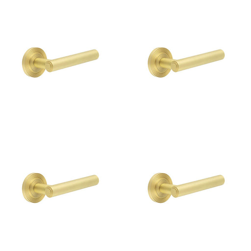 PACK Luxurious Satin Brass Reeded Door Handle with Customizable Roses Solid Brass Interior Handle