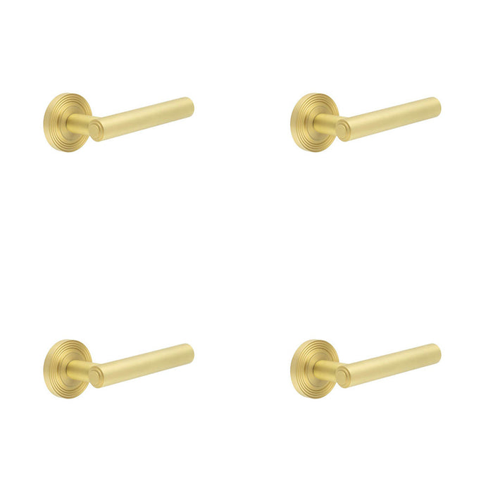 PACK Luxurious Satin Brass Reeded Door Handle with Customizable Roses Solid Brass Interior Handle