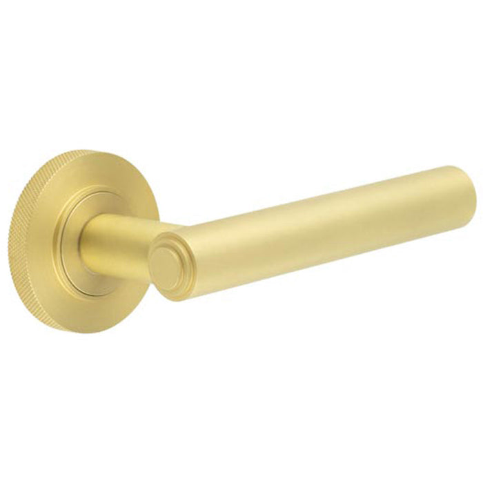 Premium Knurled Satin Brass Door Handle with Customizable Roses Solid Brass Interior Handle